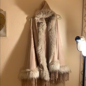 Pink Fur Poncho/Cape Coat with hoodie